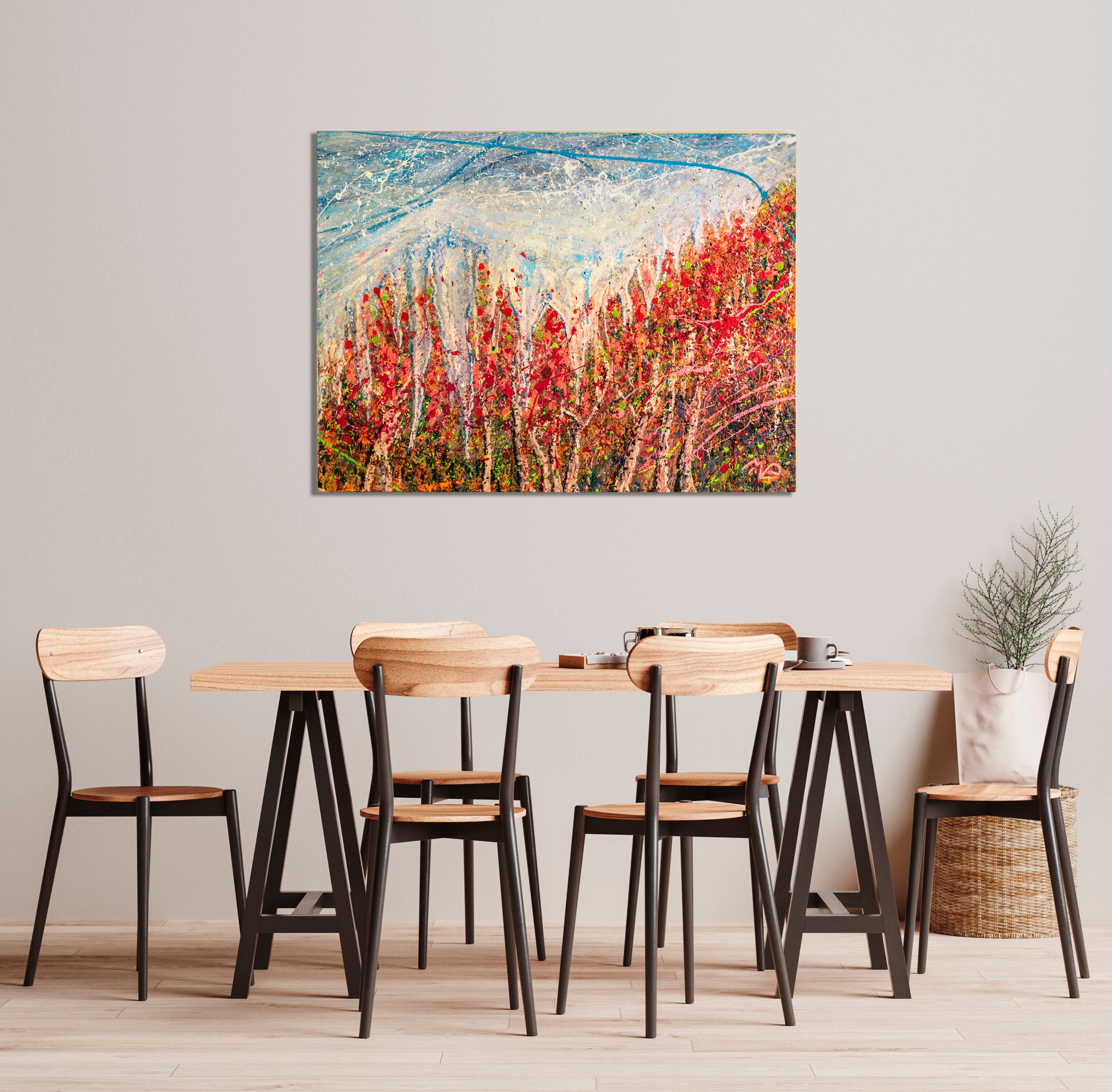 Fallen Winter painting shown in a room for scale