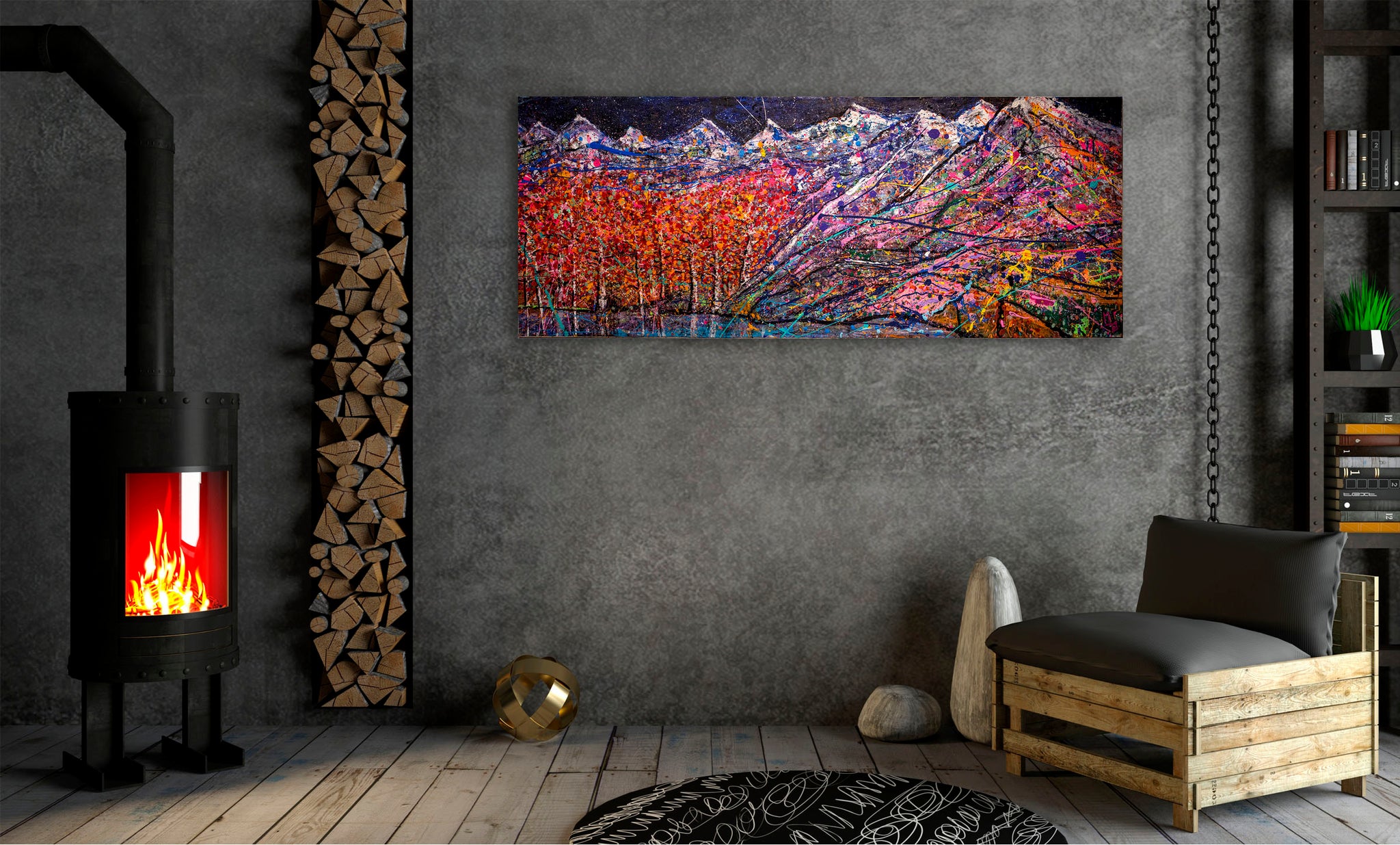 Mountain Twilight painting shown in a room for scale