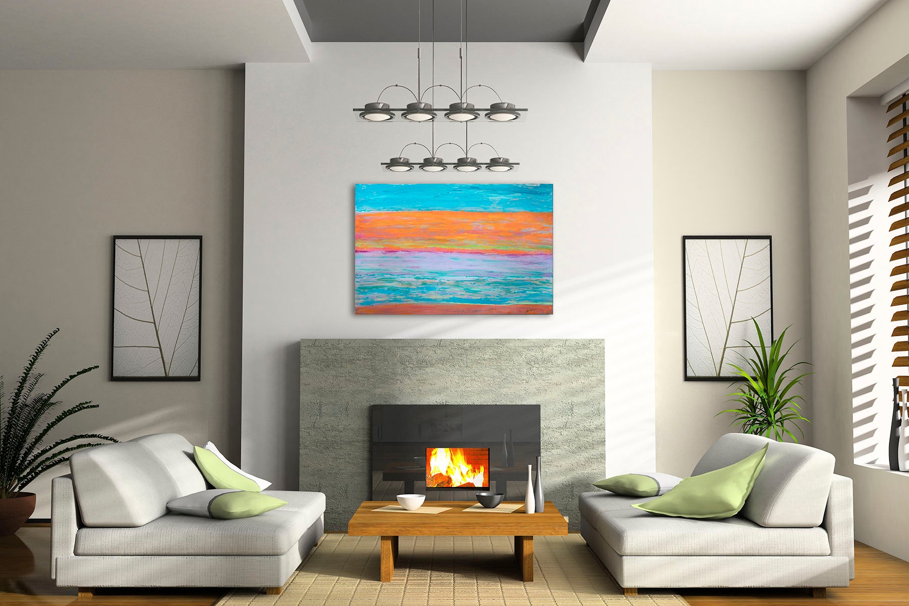 Serenity Shore painting shown in a room for scale