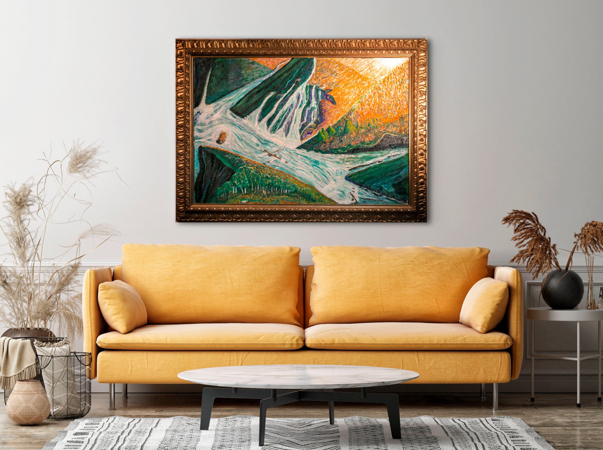 Watershed painting shown in a room for scale