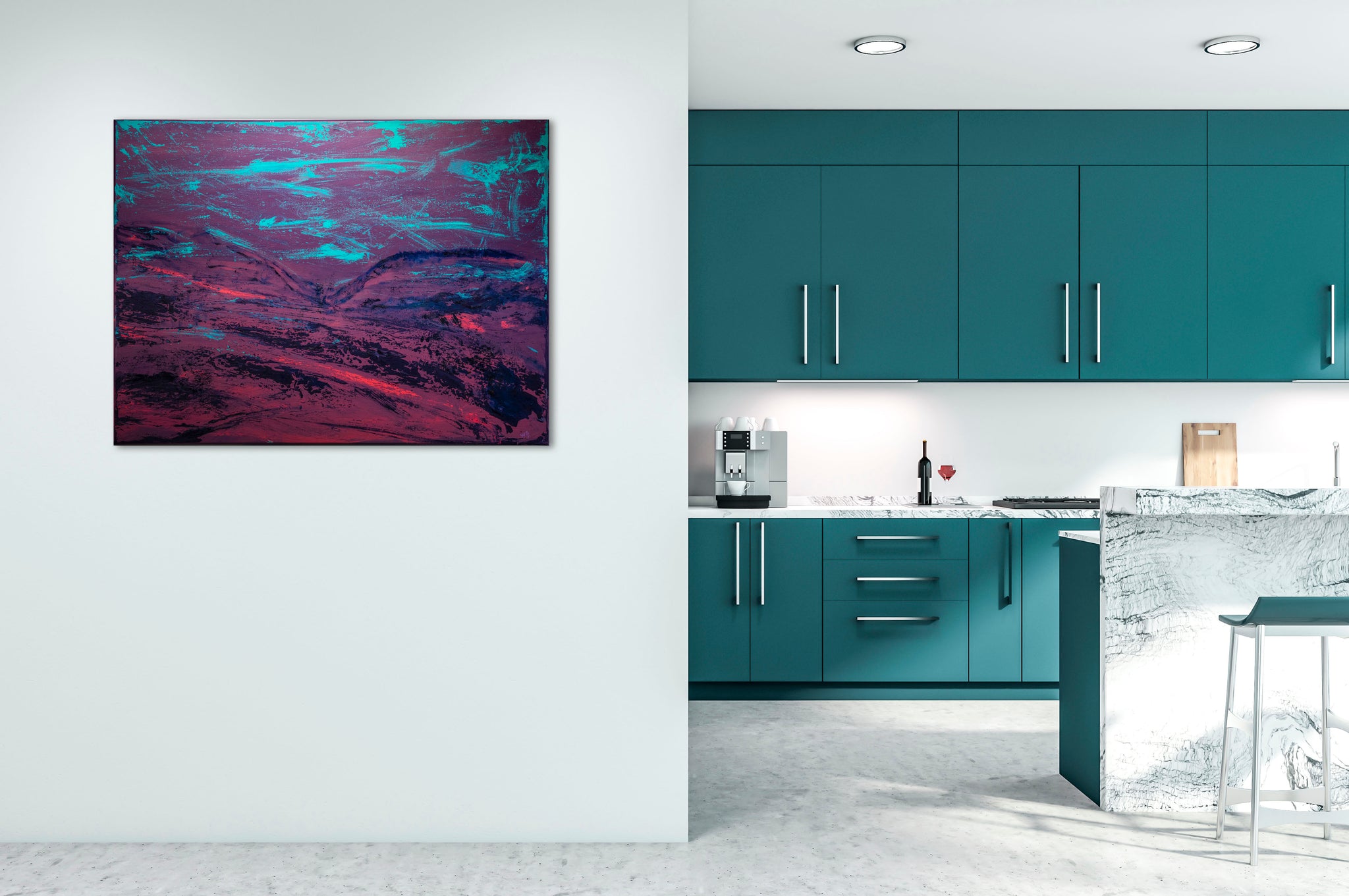 Yellowstone Night painting shown in a room for scale